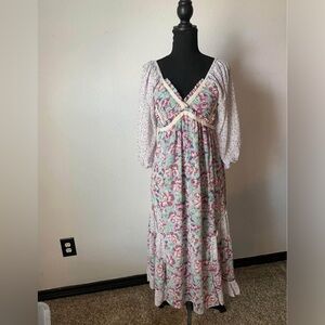 Umgee Floral Long Sleeve Dress - Pink and Cream